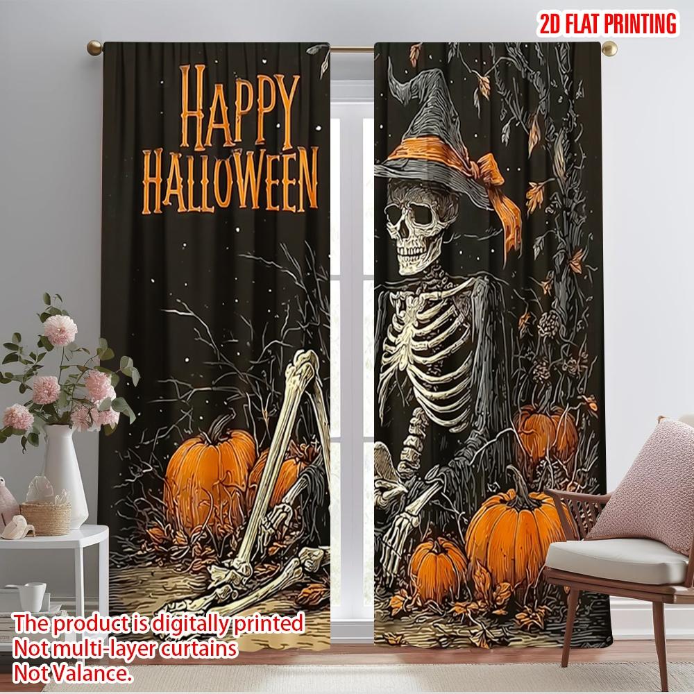 

2pcs,2D plane printing Minimalist Curtains Spooky Skull & Pumpkin 100% Polyester (without rod) Art Deco Festive Perfect for 52.50×116.00 CM 2pcs