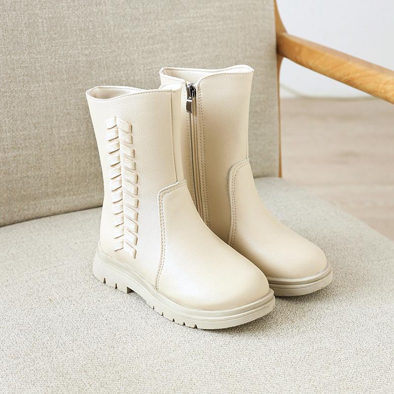 Children's Leather Boots for Girls Korean New Winter Plus Velvet Versatile Casual Soft-soled Sweet Princess Elegant Chic Boots