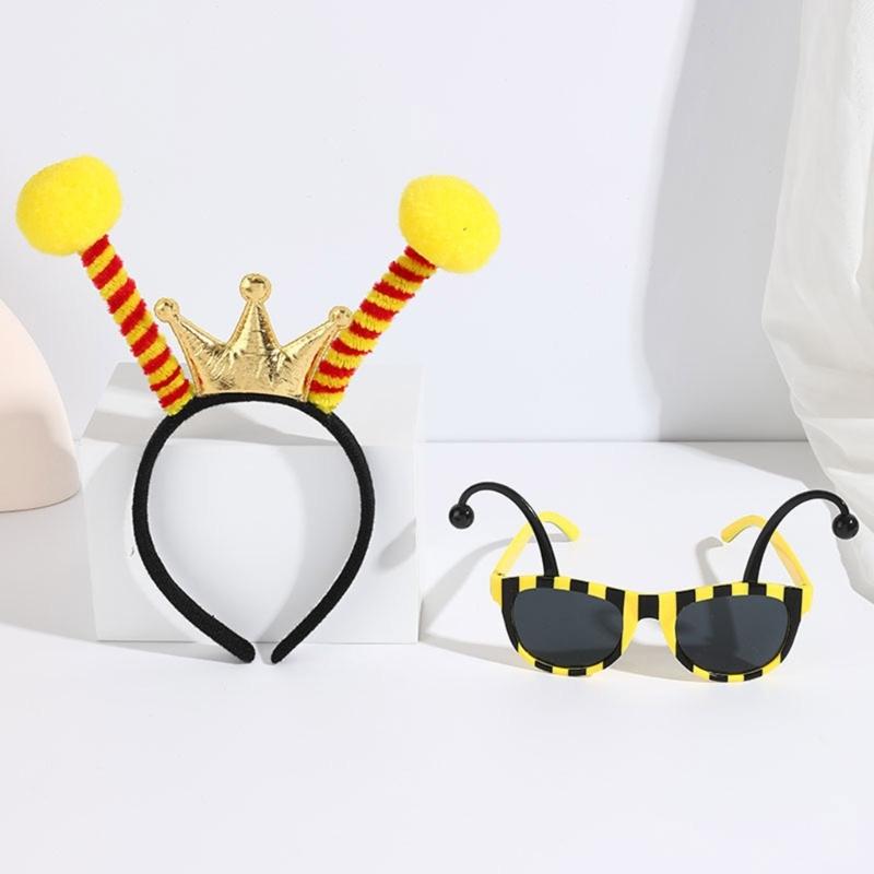 Bumble Bees Costume Kit for Kids Adult Bees Costume Antenna Headband Antenna Glasses for Halloween Cosplay Party Props