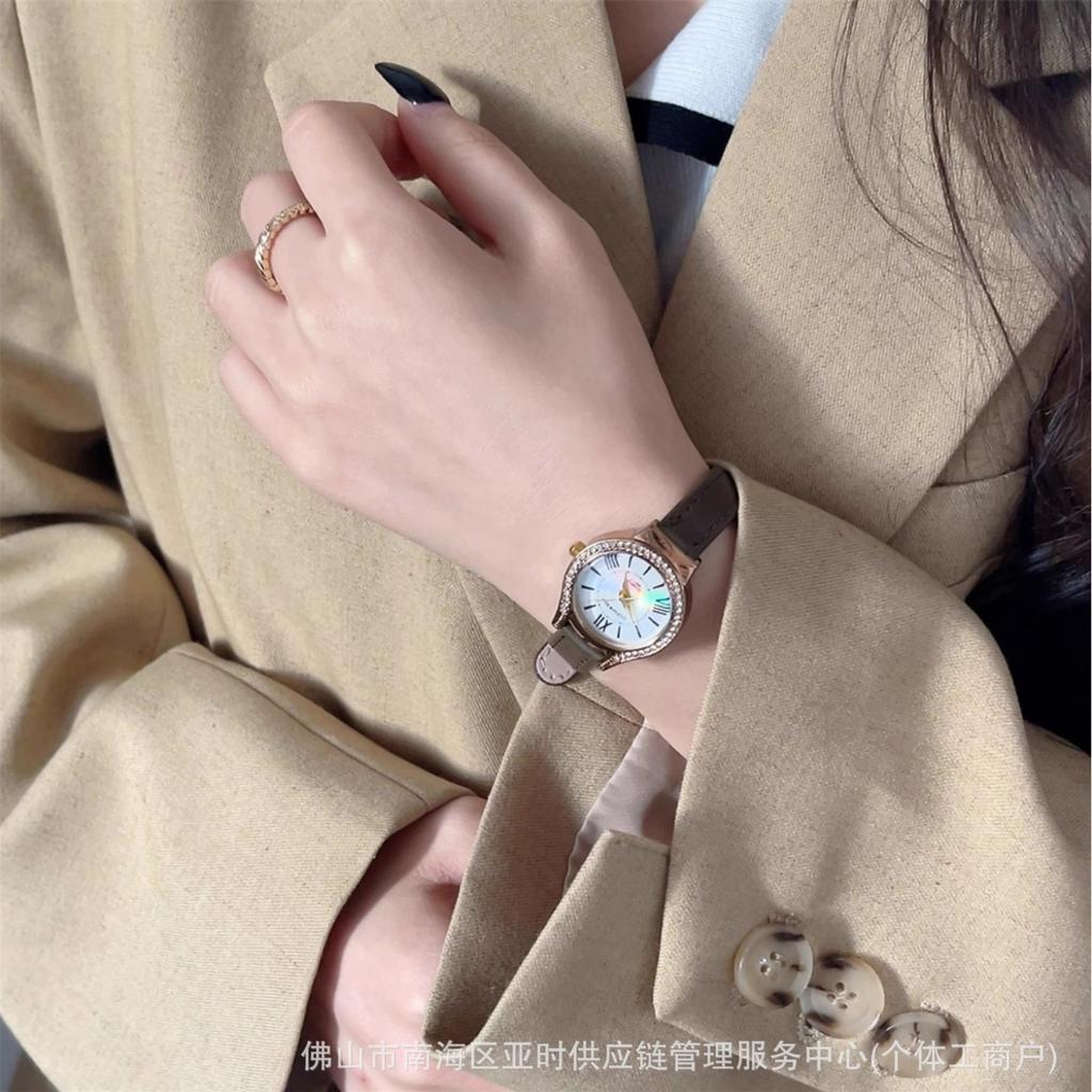 Cardamom Niche Color Fritillary Watch Female Style Student Simple Temperament Drill Surface Round Small Dial