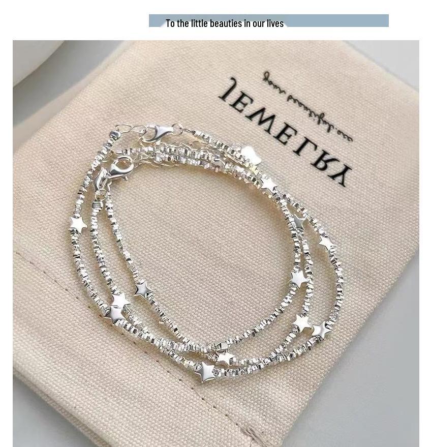 Exquisite Women's Layered Silver Star Bracelet - 999 Sterling Sparkling Niche Design