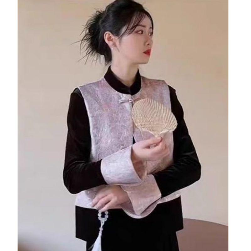 2025 vest year mother fashion temperament women collarless year festive elderly top