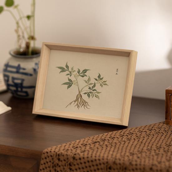 Chinese Style Picture Frame Vintage Floral Mini Photo Frame Wooden Standing Display Frame for Tabletop Wall Decor