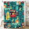 City Life Adventure Shower Curtain Cute Animal Design for Kids Bath Decor London Iconic Landmarks Bright Green Blue Yellow Red 3