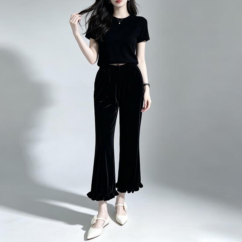 Women s Mulberry Silk Velvet Cropped Pants M