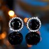 Cute Female Crystal Black Zircon Stone Round Stud Earrings Black Gold Color Wedding  For Women