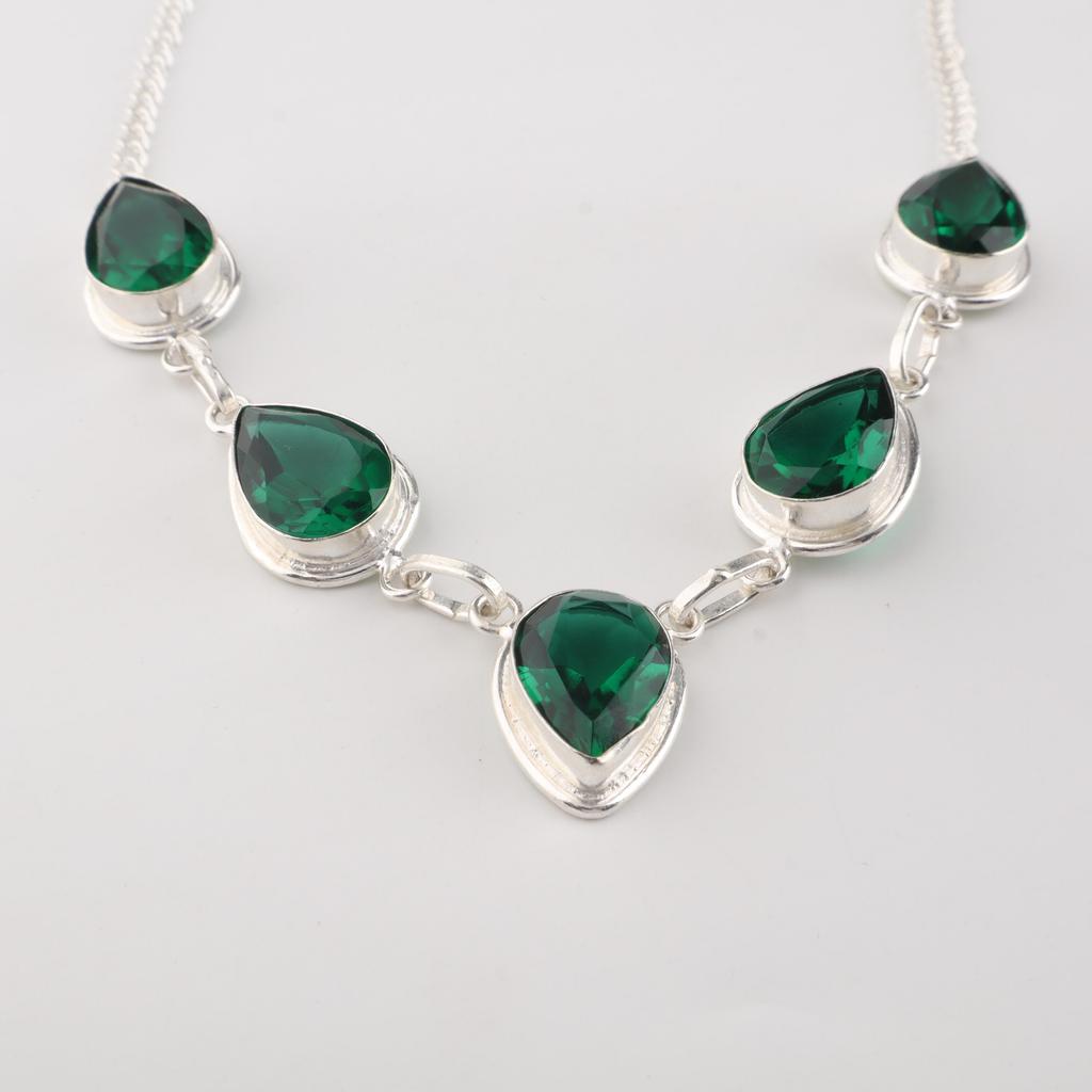 Kromdiopsid Ädelsten Silverhalsband 925 Sterling Handgjort Halsband För Bröllop RN-1-1