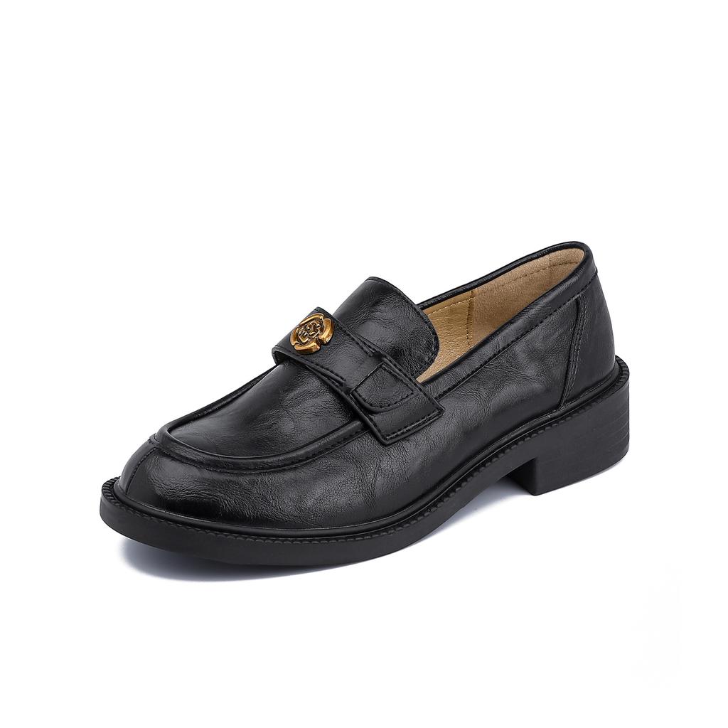 2025 spring new loafers women's retro camellia with French small leather shoes women's grape mother women's shoes