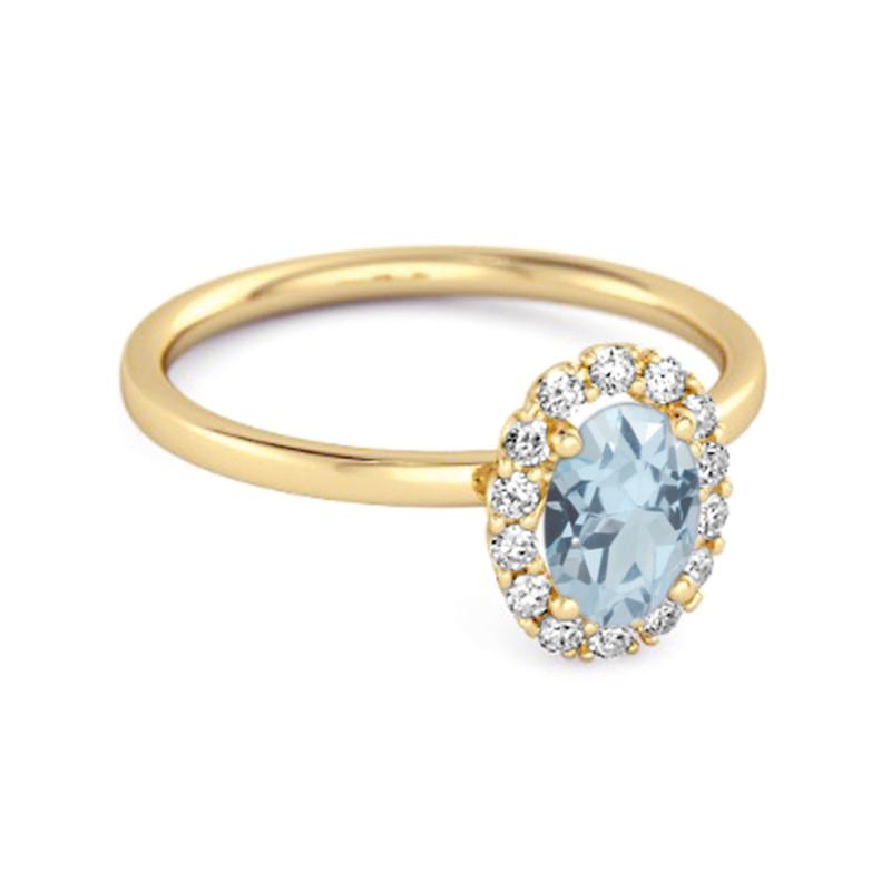 Blue Topaz Solitaire Halo Accents Ring - Sterling Silver Gold Vermeil