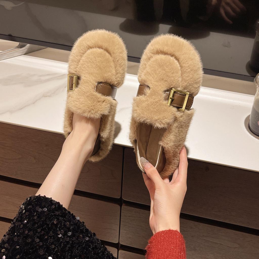 Soft-soled fluffy shoes women's 2025 new autumn and winter Korean version round head velvet cotton shoes one pedal Doudou shoes cotton shoes wom