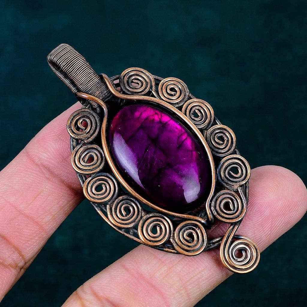 Purple fire labradorite pendant handmade jewelry copper wire wrapped pendant original gemstone pendant latest design pendant gift for her