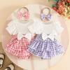 Summer Baby Girl Houndstooth Lace Romper & Headband Set