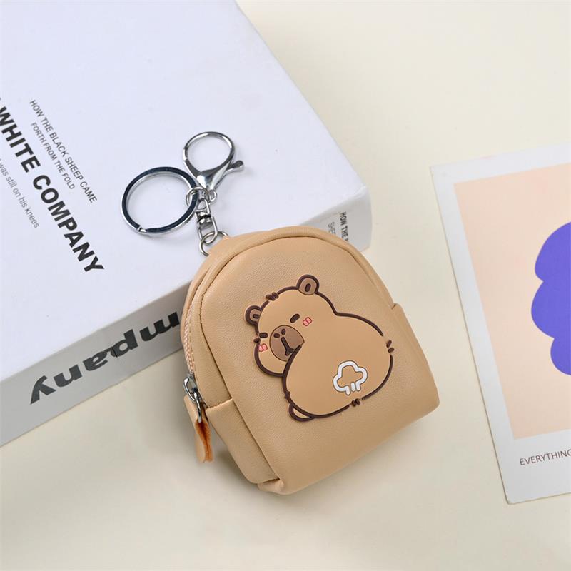 Cute Capybara Pu Schoolbag Shape Coin Purse Girly Portable Lipstick Earphone Large Capacity Storage Bags Keychain Pendants Gifts