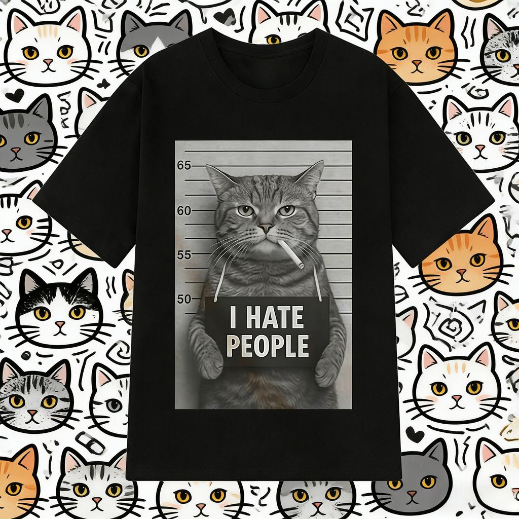 2026 Summer Cotton Printed TShirt Mugshot Cat Meme Graphic Tee Unisex WOMEN Plus Size Loose Casual Hip Hop Rap Breathable Top