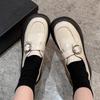 Schwarze kleine Lederschuhe Damen 2025 neu Frühling und Herbst neue Retro-Flachsohlen-Einzelschuhe Britischer Stil Schnalle Mode Slipper