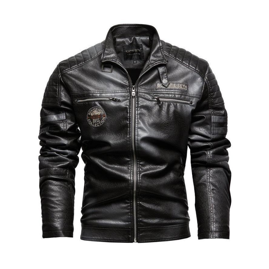 Veste de moto en cuir PU transfrontalier pour homme, style européen/américain, moderne et robuste, plus velours.