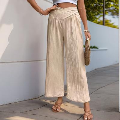 Frühlings- und Sommerhosen für Damen, hohe Taille, einfarbig, Pendlerstil, neun Punkte, hohe Taille, Hose mit weitem Bein