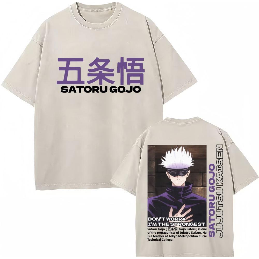 Japan Anime Jujutsu Kaisen Gewaschene T-Shirts Satoru Gojo Geto Suguru T-Shirt Lässig Baumwolle Oversized Harajuku T-Shirt