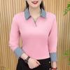 Spring Color Block Slim Fit Long Sleeve Blouse - Versatile, Age-Reducing Fashion.