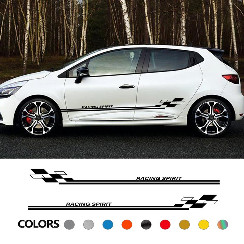 2PCS Car Door Side Stickers For Renault Clio Megane Duster Auto Accessories Graphics Raicng Spirit Decor Decals Vinyl Film Cover