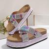 2026 Summer Plus-Size Colorful Rhinestone Wedge Flip-Flops for Women
