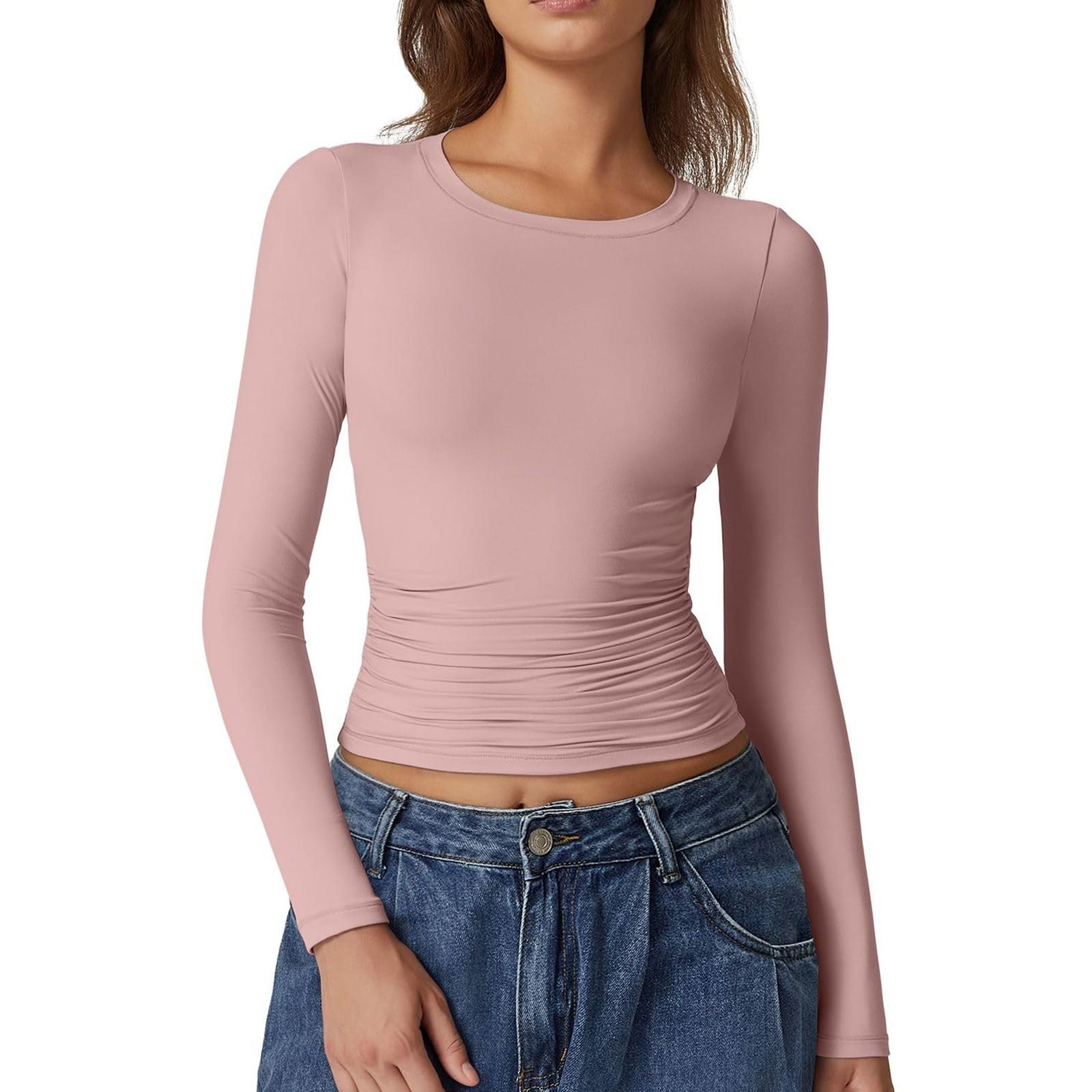 

Women s Fashion Color Round Neck T-Shirt Long Sleeve Pullover Bottom Shirt Top M