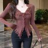 Women's Autumn Winter Frayed Edge V-Neck Sweater: Slimming, Flattering Niche Knitwear Cardigan
