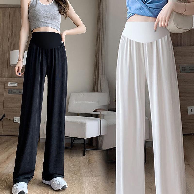 Korean-Style Breathable Summer Maternity Wide-Leg Pants with Adjustable Belly Support