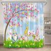 Funny Bunny Easter Shower Curtains Butterfly Watercolour Floral Rabbit Eggs Rustic Fabric Home Bathroom Curtain Decor With Hooks