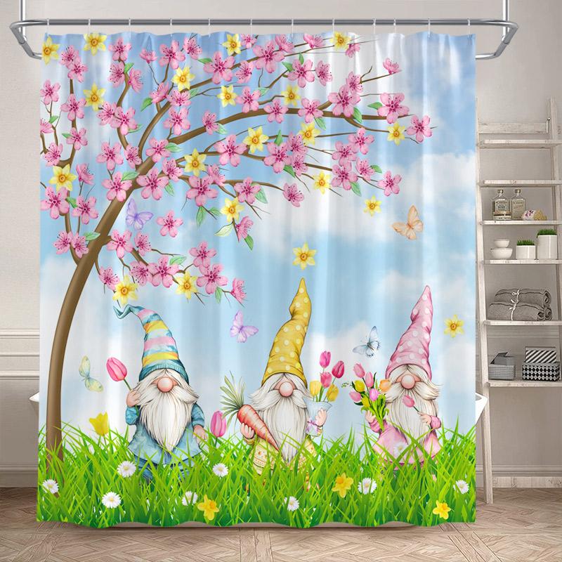 Funny Bunny Easter Shower Curtains Butterfly Watercolour Floral Rabbit Eggs Rustic Fabric Home Bathroom Curtain Decor With Hooks