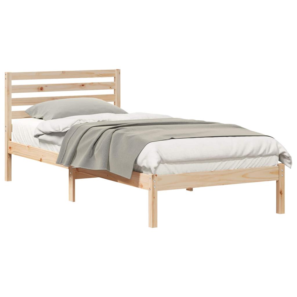 Brown Bed Frame with Headboard 80 x 210 cm Solid Pine Wood