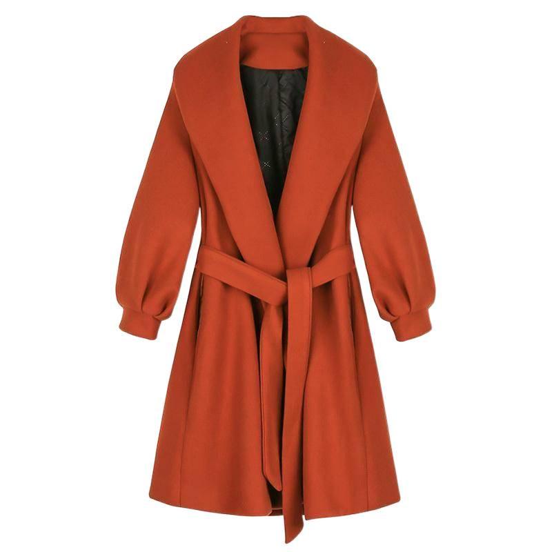 Petit Manteau Trench en Laine Style Coréen pour Femme avec Manches Lanternes - Longueur Moyenne pour Automne/Hiver