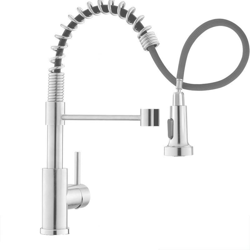 Universal Pull-out Stainless Steel Kitchen Faucet with Telescopic Shower Head for Hot and Cold Water Single-function Electroplated Pull-out