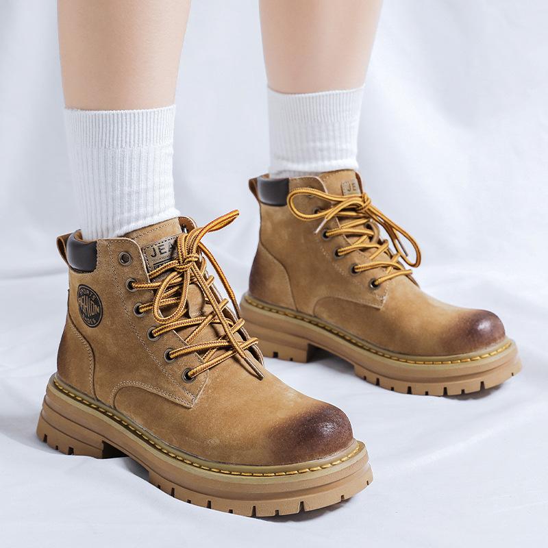 Martin Boots Men's Rhubarb Boots Autumn and Winter Pigskin Tooling Snow Boots Velvet Couple Boots 2345-A