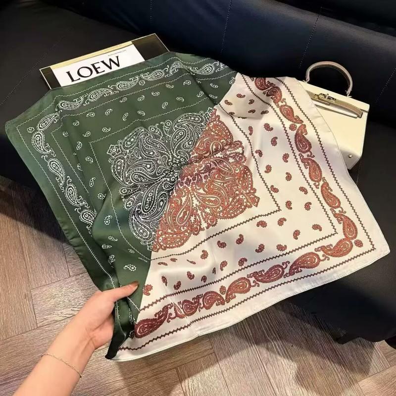 70x70cm Lightweight Cotton Silk Square Scarf With Boho Floral Print Breathable Neck Wrap Women