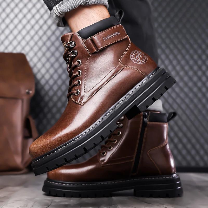 Brand Fashion Men's Ankle Boots Luxury British Style New Quality Leather Motorcycle Sneakers Senior Designer Business Mens Boots