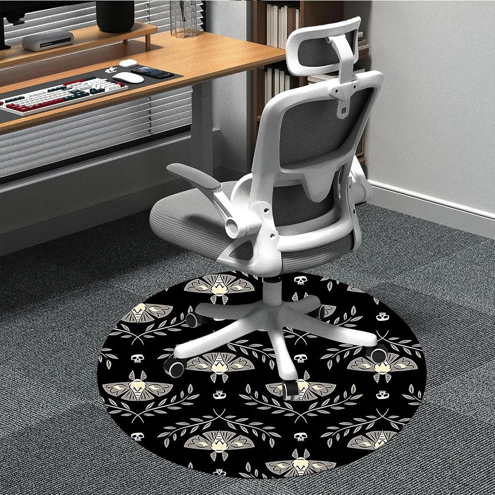 1pc Moths Skulls Office Round Area Rug, Under Office Chairs Bedroom Living Room Home Decor, Room Deco