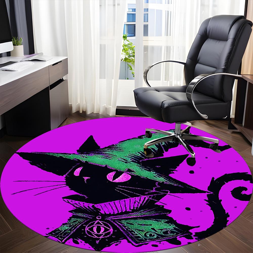 1pc Witch Cat Office Round Area Rug, Indoor Mat Suitable ForOffice, Under Office Chairs Bedroom Living Room Home Decor, Room Deco q119