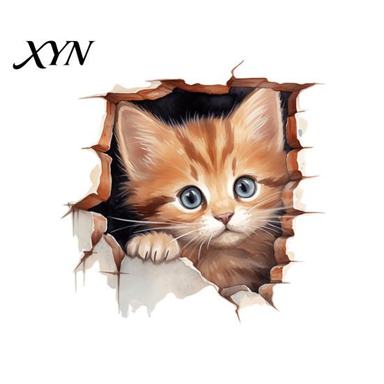 Toilet Lid Decoration Broken Wall Cat Sticker, Peel And Stick Decor PVC Bathroom Decal Decal, Removable Waterproof Sticker for