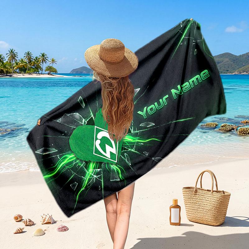 Werder Bremen FC Benutzerdefiniertes Strandtuch, Personalisierter Namens-Textdruck, Fußballlogo Weiches Schnelltrocknendes Handtuch Urlaubsgeschenk
