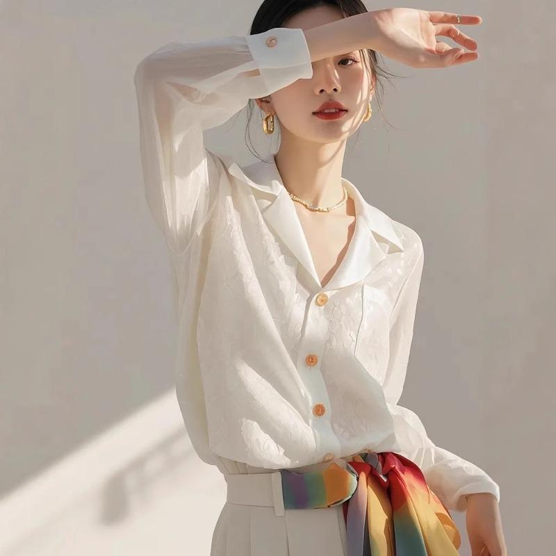 French Temperament White Shirt Women's Long-sleeved Spring and Autumn New Unique and Beautiful Shirt Early Chiffon Top