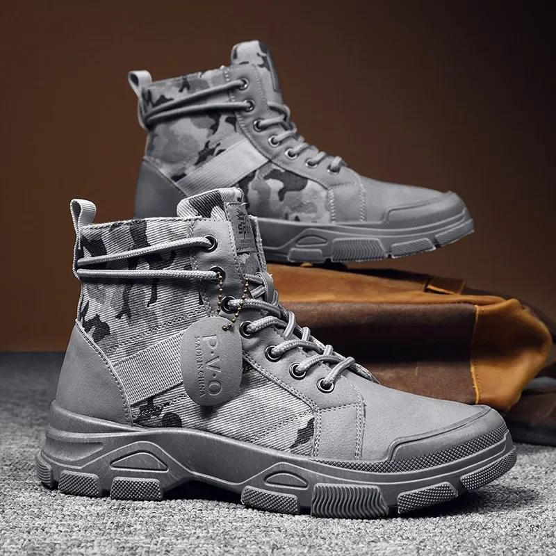 Fashion Camouflage Boots for Men Autumn Winter Platform Desert Boots Outdoor High-top Shoes Men Ankle Boots Buty Robocze Meskie