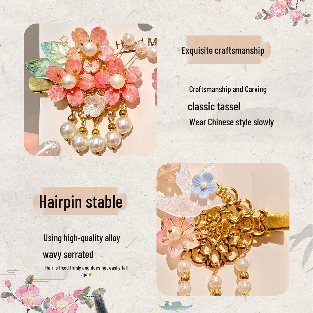 Mid-Autumn Hanfu Fairy Hair Clip - Women's & Children's Ancient Style Floral Tassel, Sweet Accessory for Girls