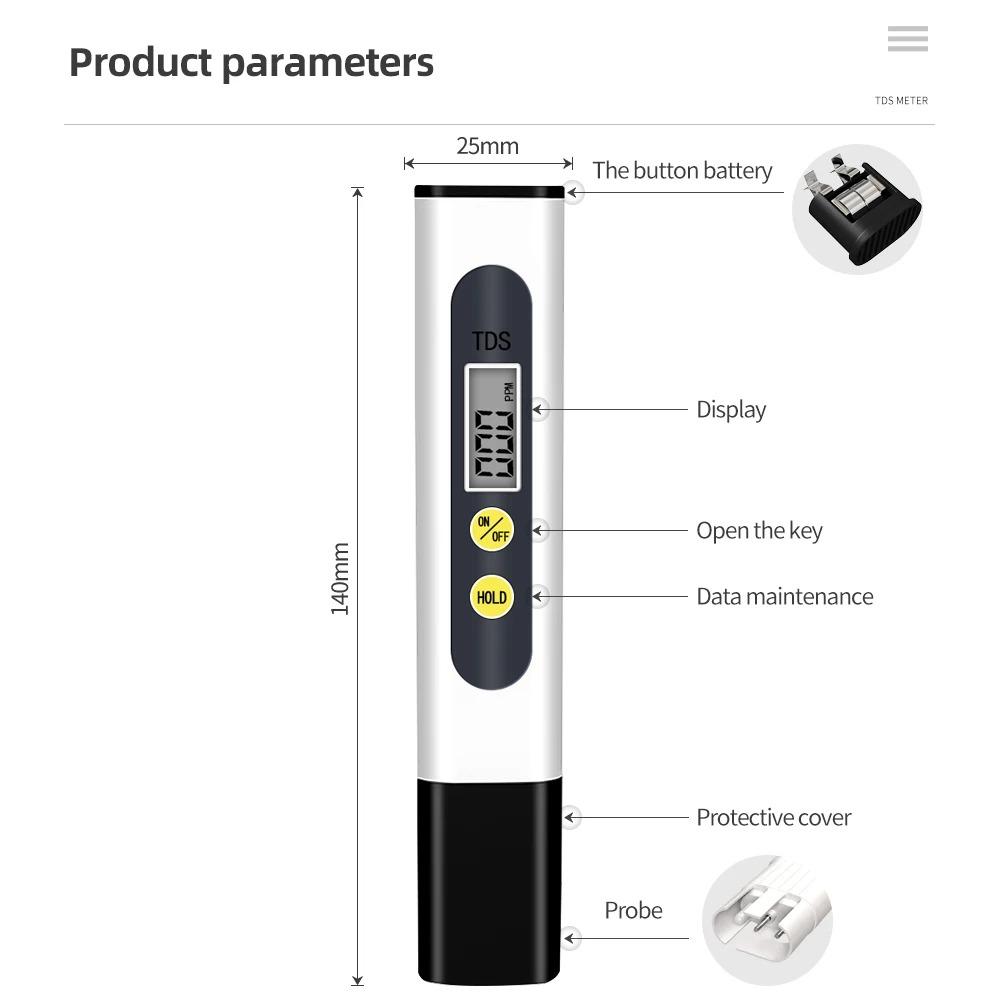Digital PH Meter & TDS Meter Water Quality Tester 0-14 PH 0-9990 PPM TDS & EC LCD Water Purity Tester for Aquarium Filter