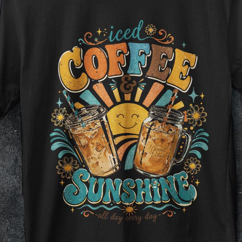 Iced Coffee and Sunshine Shirt, funny gifts, Iced Coffee Shirt, Coffee Lover Gift, vintage t shirt, Summer Vibes Shirt, Coffee T Shirt, gift