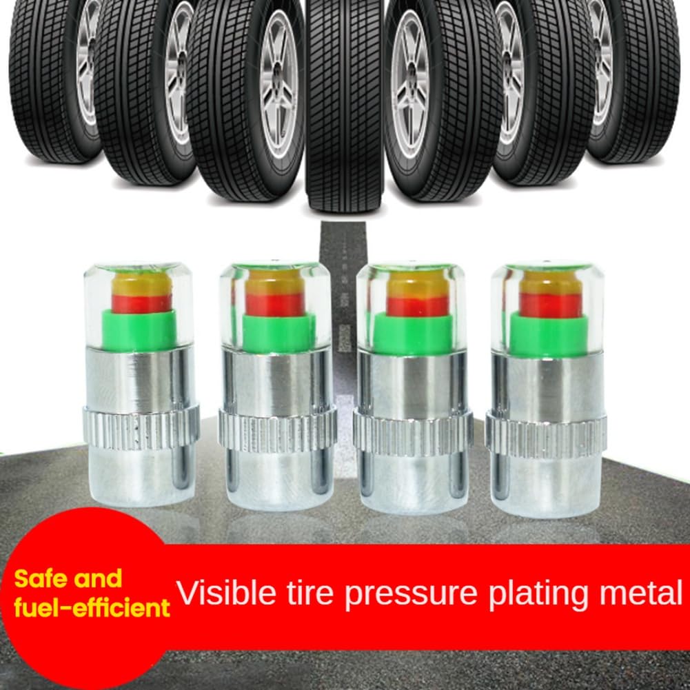 Azwamkue 4pcs Car Tire Pressure Indicator Tire Pressure Gauge Indicator Alert Monitor Valve Cap Sensor External Valve Detection