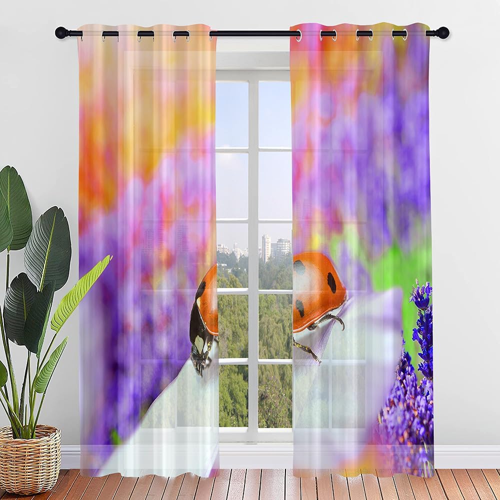 Cartoon Ladybug Curtain Funny Animal Translucent Voile Curtains Bedroom Living Room Balcony Decor Tulle With Sheer Polyester Perfect For