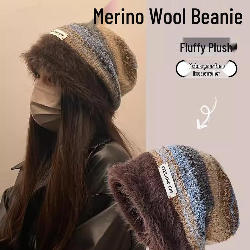 Женская осенне-зимняя плюшевая вязаная мешковатая шапка-бини