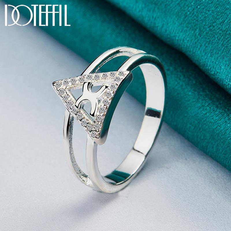 925 Sterling Silver AAA Zircon Triangle Ring Fashion Jewelry
