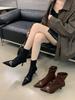 fashion Pointed Toe Women Ankle Boots Chelsea Boots Thin High Heels Black Brown Rivet Design Fashion Dress Shoes Woman Size 35-39 Pumps